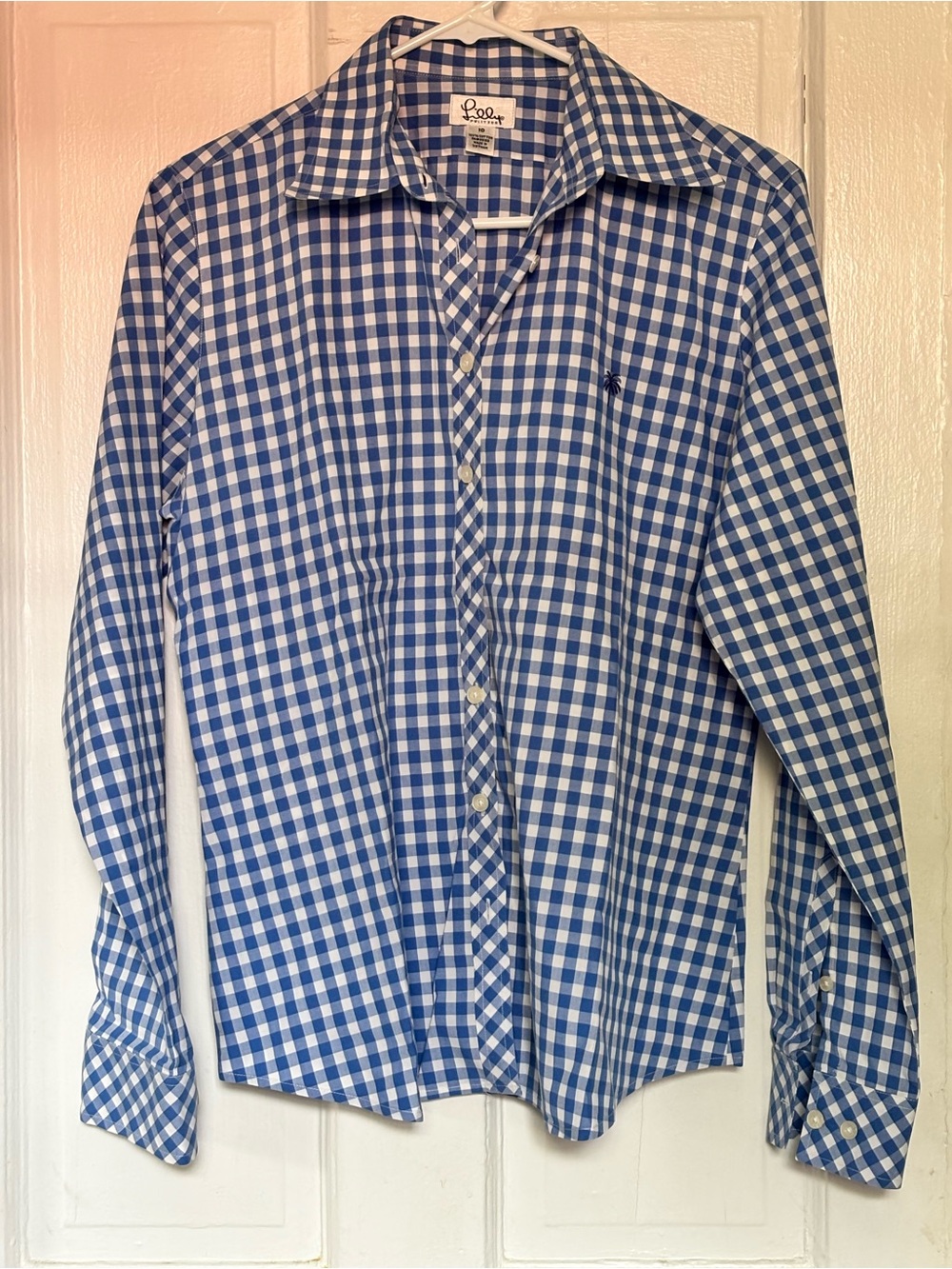 Lilly Pulitzer Blue Gingham Check Button Down Shirt Size 10